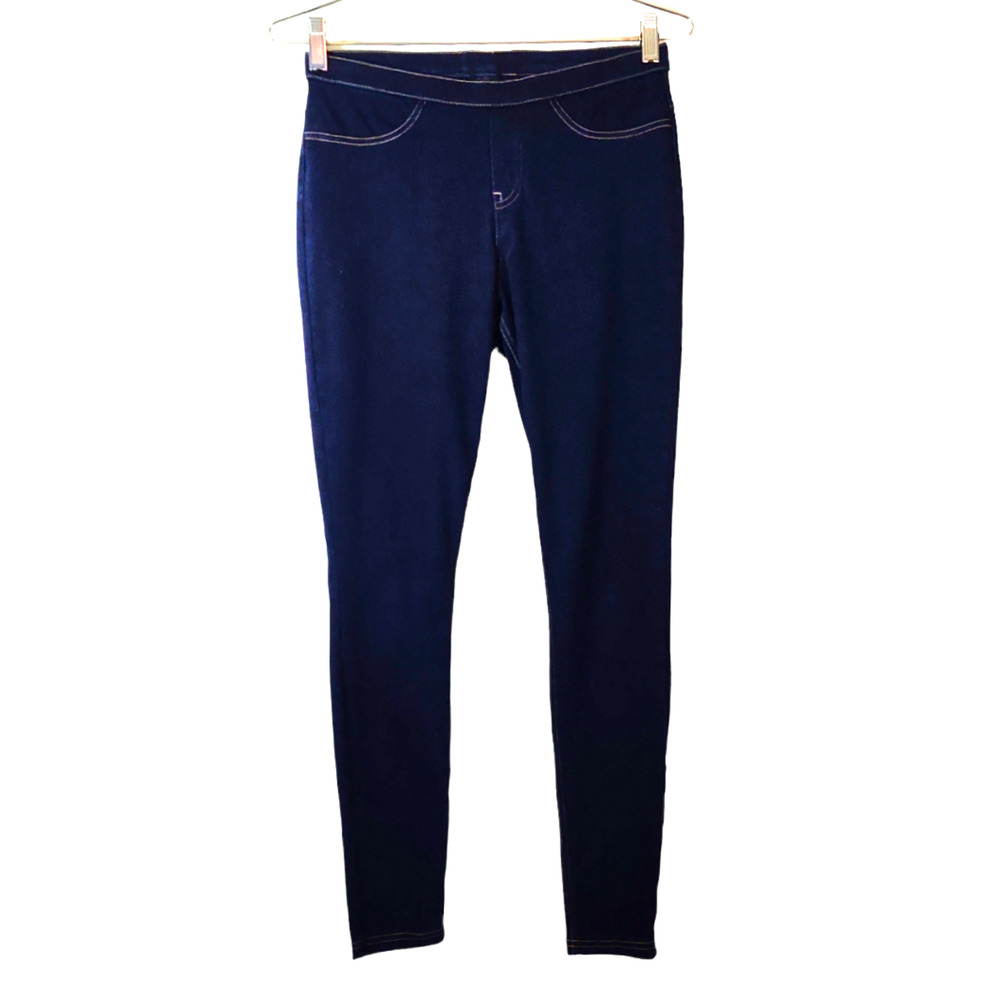 Hue Classic Denim Leggings Sz S Dark Blue Faux Pockets Pull-On Stretch Cotton